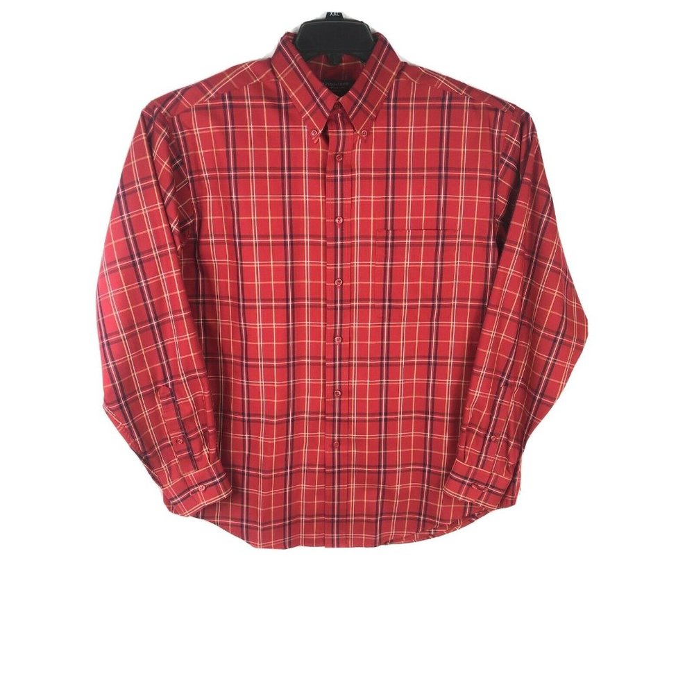 Roundtree Yorke Men's Large Long Sleeve Button Red Multicolor Cotton Blend A21